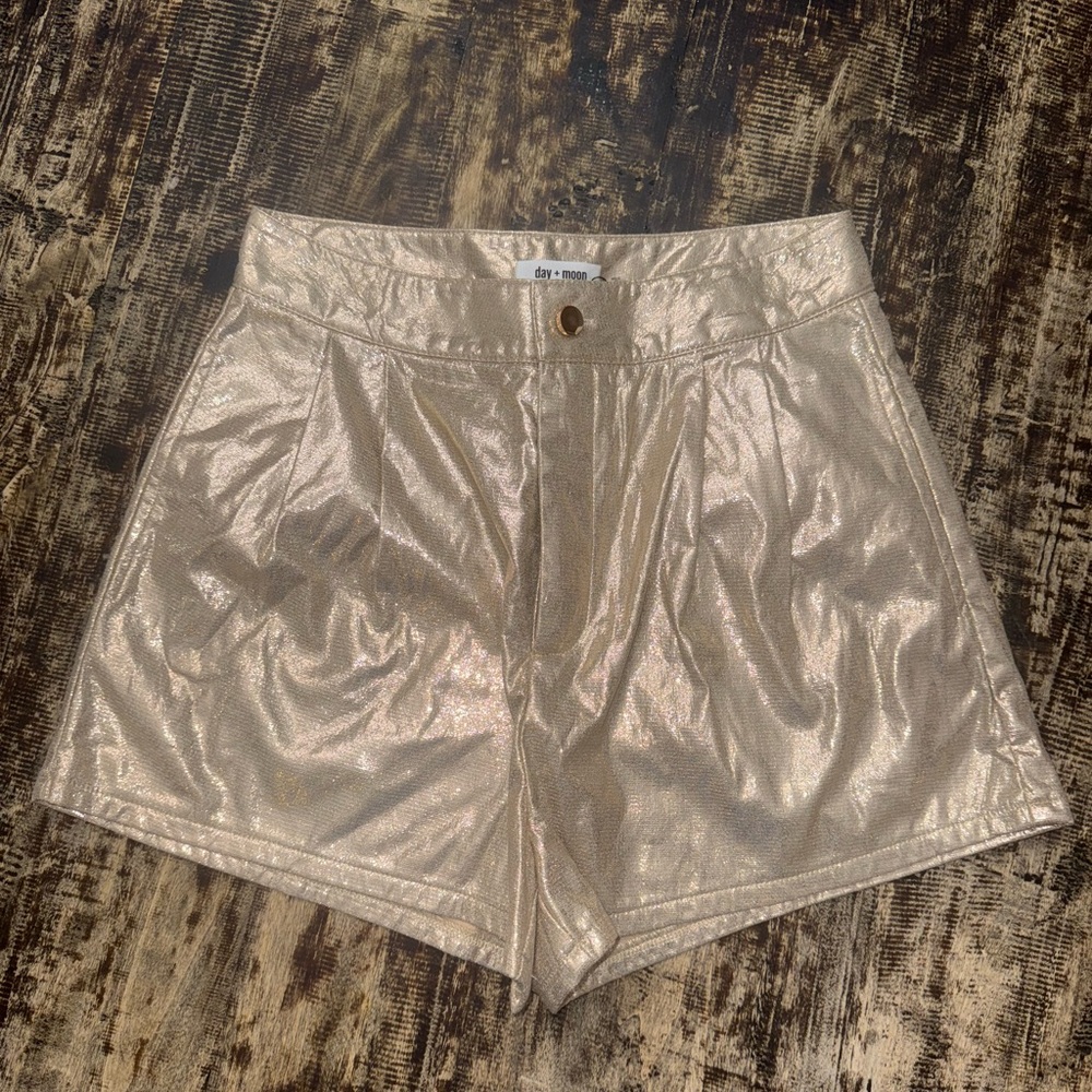 Day and Moon Gold High Waist Metallic Shorts
